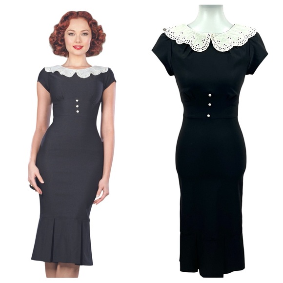 Stop Staring Dresses & Skirts - Stop Staring Dutchess Pearl Eyelet Lace Peter Pan Collar Retro Wiggle Dress